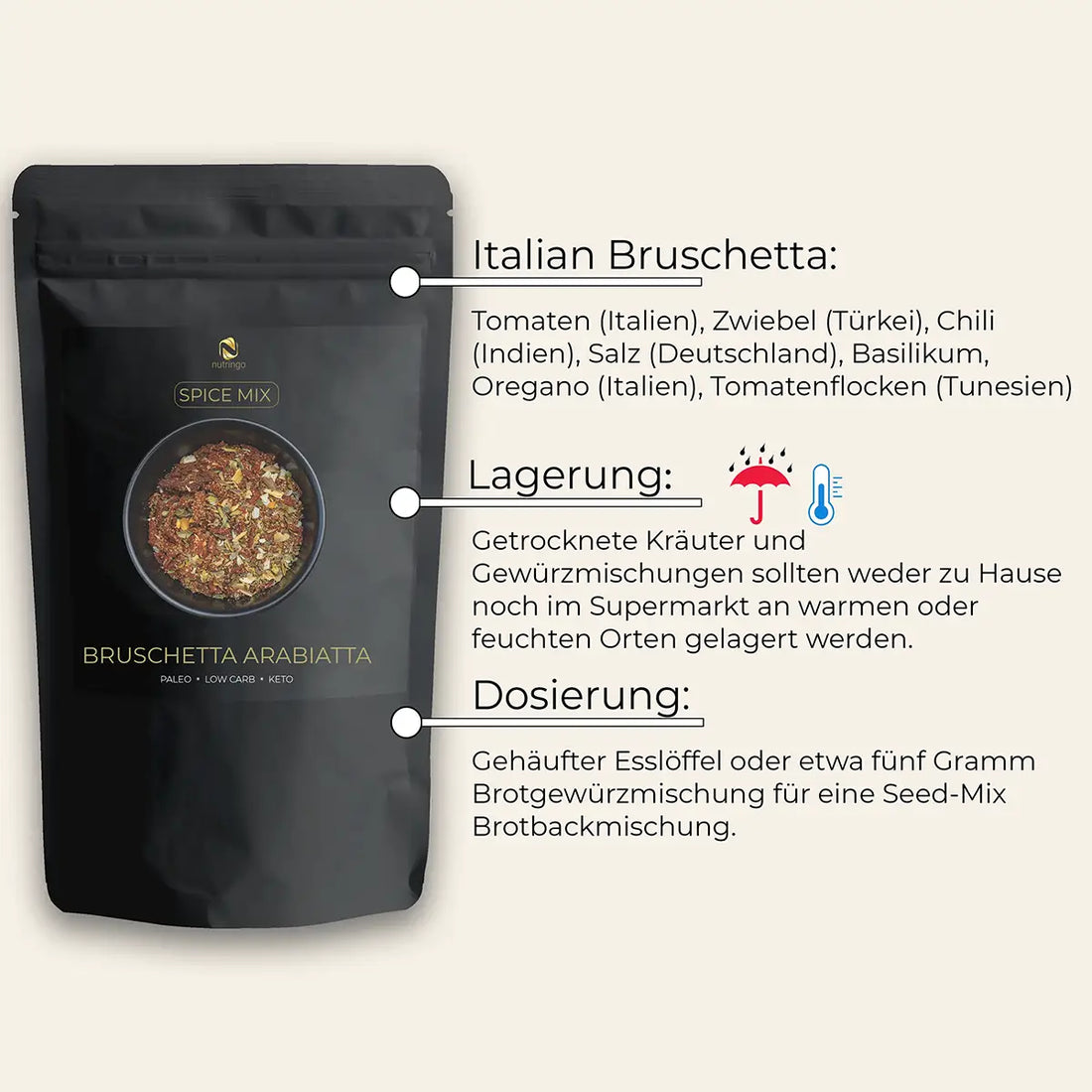 Italian Bruschetta: Gewürz für Brot, Dips & Pasta (100g) | nutringo®