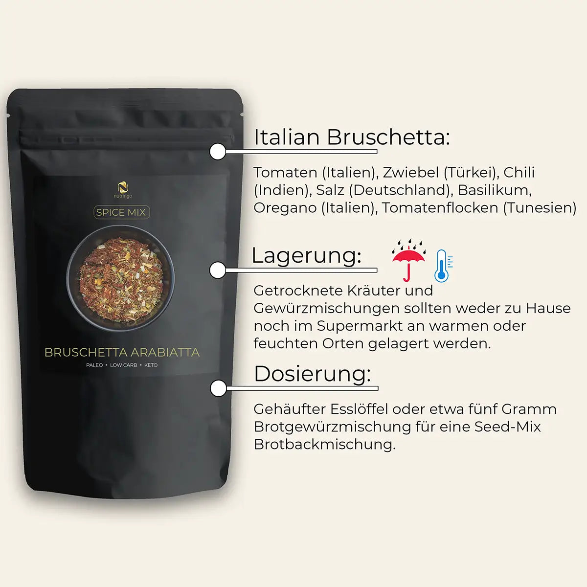 Italian Bruschetta: Gewürz für Brot, Dips & Pasta (100g) | nutringo®