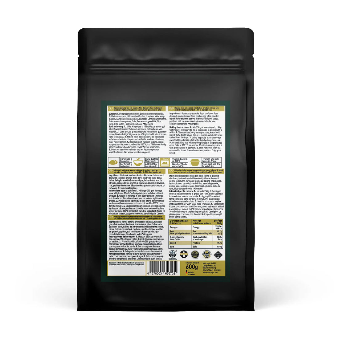 Nutringo® Hafermix – Protein Brotbackmischung 600g – Low Carb · Keto · Paleo